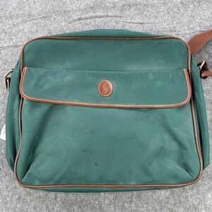 Ralph Lauren Polo Green Canvas Messenger Shoulder Bag Leather Trim Logo Travel
